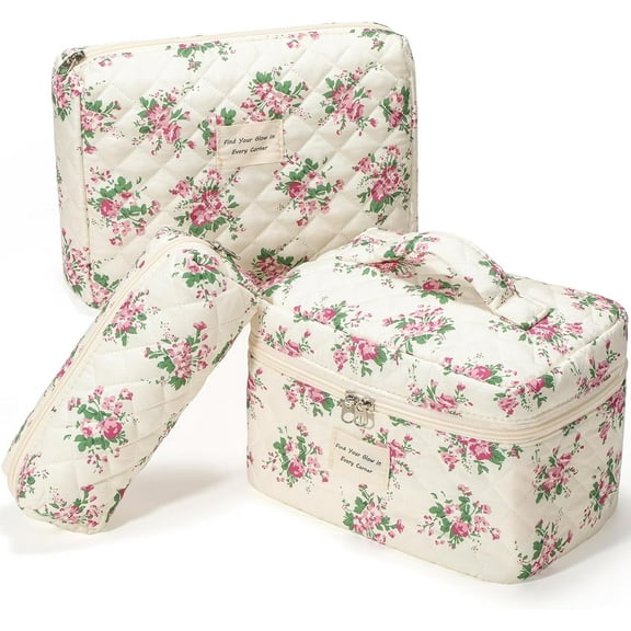 LazySpin Makeup Bag Set, Travel Cases for Women, Cute Zipper Makeup Pouch, 3 Pcs