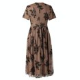 thumbnail image 1 of Moda mujer elegante sexy casual cuello redondo manga corta delgado brillante color sólido medio vestido largo Pompotops ghjkhdj10107, 1 of 8