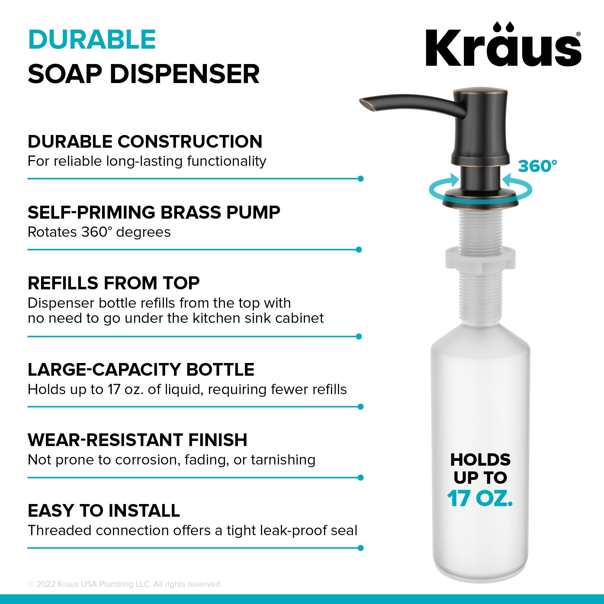 Kraus Brass Kitchen Soap and Lotion Dispenser in Oil Rubbed Bronze