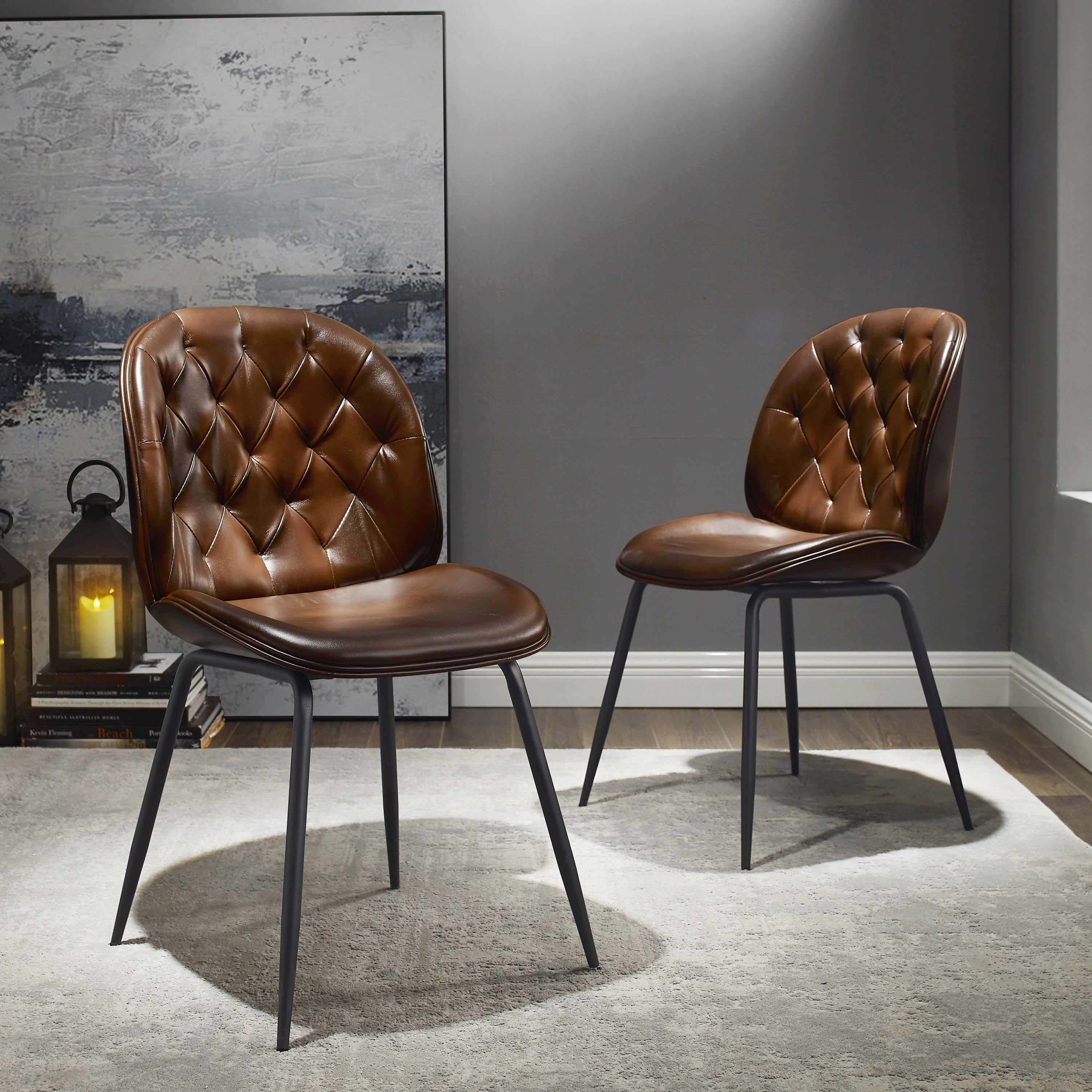 Art Leon Modern Dining Chair Faux Leather Upholstered Side Chair For