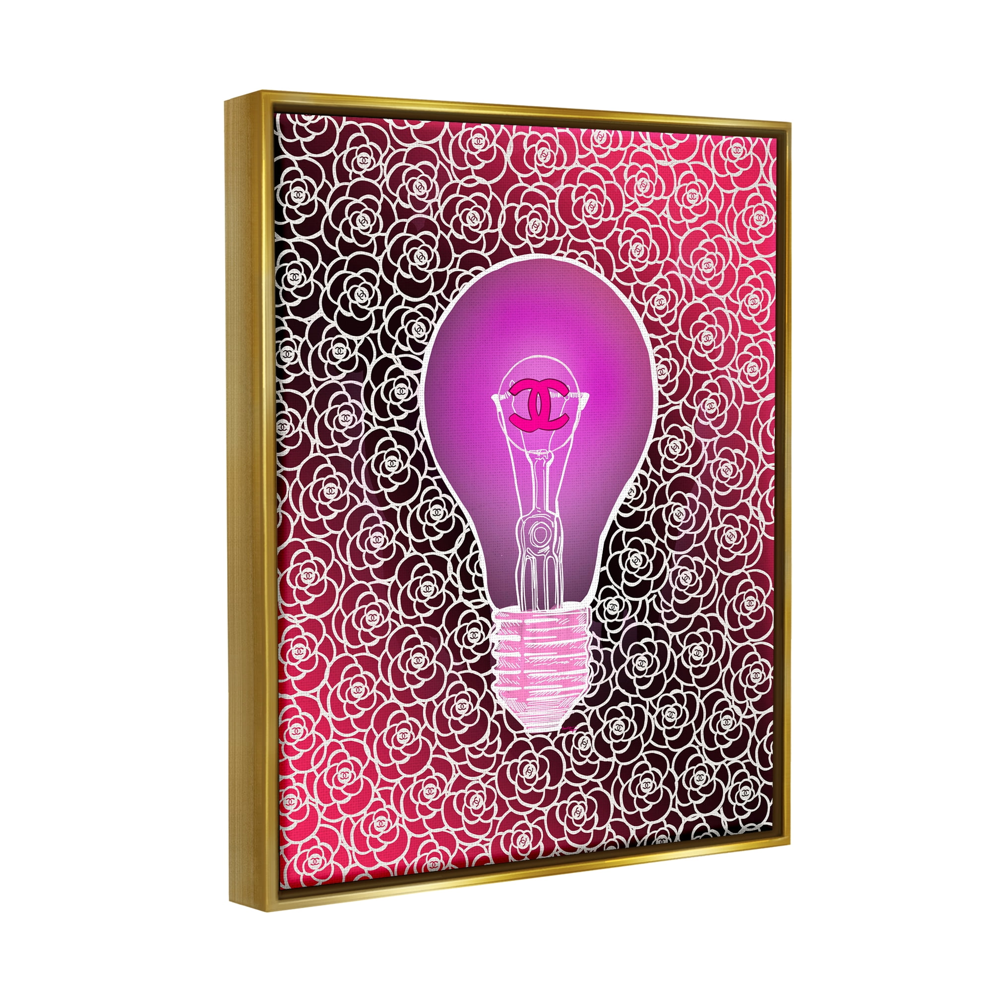 Stupell Industries Glam Brand Lightbulb Pattern Beauty & Fashion Painting Gold Floater Framed Canvas Art Print Wall Art, 25 x 31