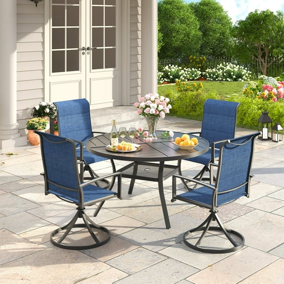 Vicllax 5-Piece Outdoor Patio Dining Table Set, Metal, 4 Padded Swivel Chairs with Textilene Fabric