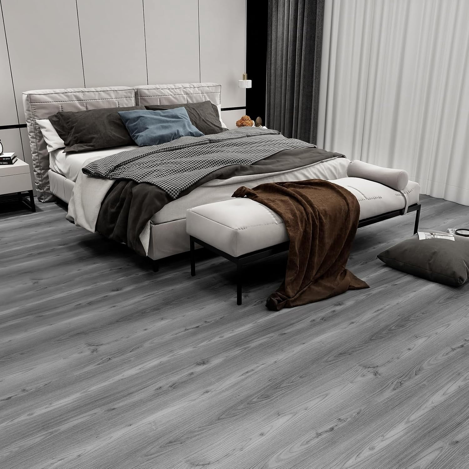 54 Sq.Ft,Wood Peel and Stick Floor Tiles,36 Pack Grey Vinyl Flooring (No Adhesive Residue) 36"×6" Waterproof and Non-Slip Laminate Flooring for Renters Bathroom, Living Room ((Nature Grey)
