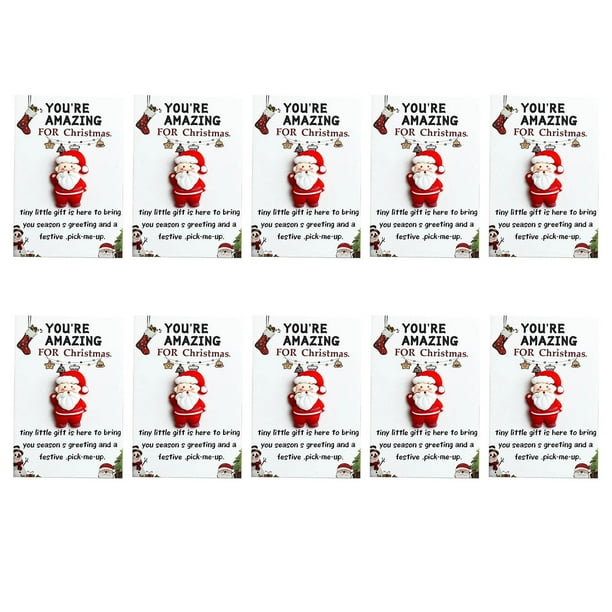 10 Tarjetas Navideñas de Bolsillo | Papá Noel Festivo | Mensaje Navideño Emotivo | Bolsa de Organza y Cinta Roja | Set de Regalo