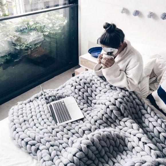 Hand Chunky Knit Blanket, Thick Yarn Bulky Bed Spread Throw Soft & Warm Blanket, Blankets and Throws for Sofa Large Throw Blanket