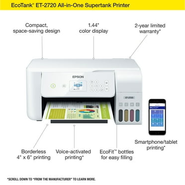 Epson EcoTank ET-2720 Wireless All-in-One Color Supertank Printer - White