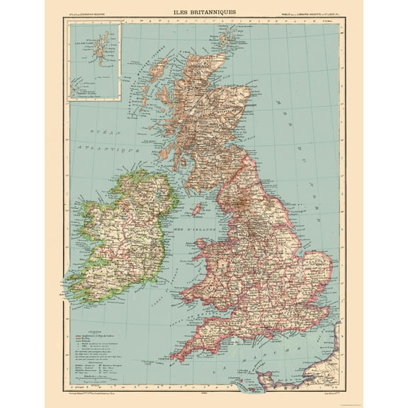 Historic Map - British Isles - Schrader 1908 - Vintage Wall Art