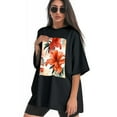 thumbnail image 3 of Plus Size Shirt for Women Black Tops for Women Oversized Short Sleeves Shirt for Women Flower2 T Shirt Crewneck Shirt for Women L, 3 of 5