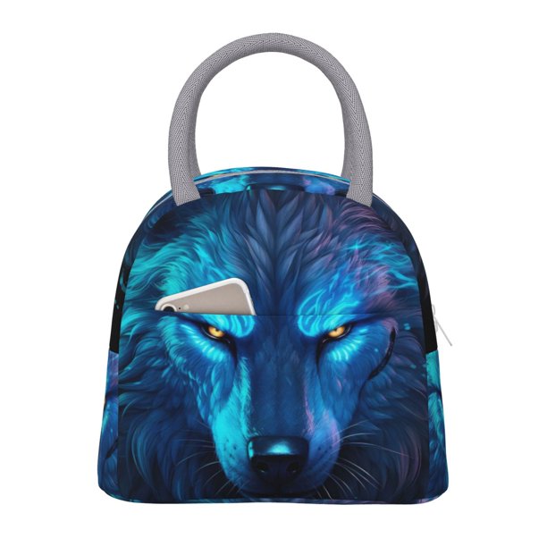 Fotbe Futuristic Blue Light Wolf Bolsa de Almuerzo con Estampado, Lonchera Aislada, Contenedor de Comida Reutilizable Tipo Cooler a Prueba de Fugas