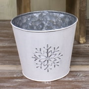6.75" Frosted White and Gray Snowflake Metal Bucket Christmas Decoration