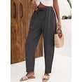 thumbnail image 2 of Women'S Linen Pants with Drawstring Petite Summer Beachwear Elastic Waist Pants Dark Gray XL, 2 of 8