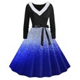 thumbnail image 1 of RKSTN Robes pour Femmes Robe à Manches Longues Imprimée Patchwork en Fourrure Col en V Dos Nu Robe Rétro Tempérament Robe Évasée pour Femmes, 1 of 3