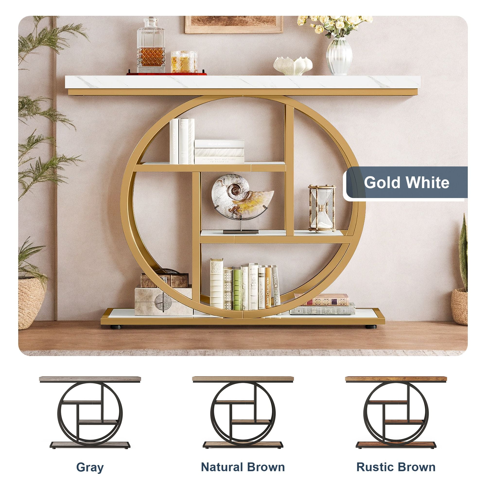 Demi Bonn 41"dustrial Console Table for Entryway, Farmhouse Sofa Tables Behind Couch, Rustic Wood and Metal Foyer Table with 3-Tier Shelves for Hallway Living Room, White