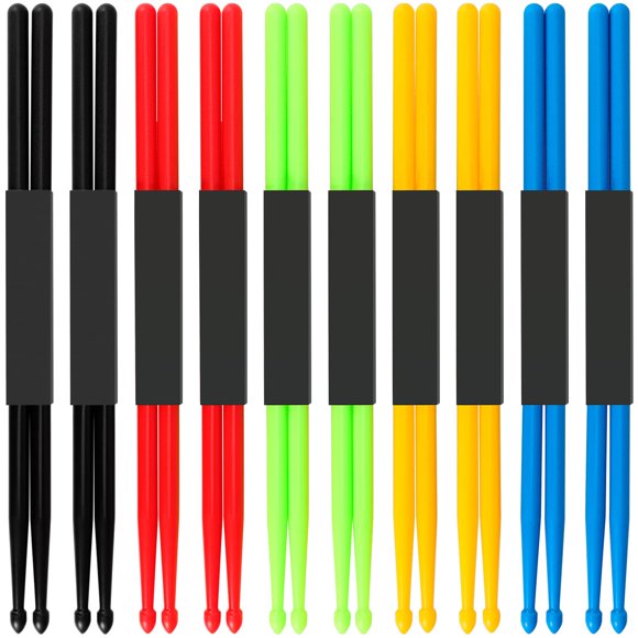 MUKCHAP Baguettes de Batterie, 10 Paires de Baguettes de Batterie en Nylon 5A pour Batterie Légères en Plastique Durable Exercice Poignées Antidérapantes Baguettes de Batterie pour Adultes Musica