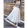 thumbnail image 4 of Women's Boho Ruffle Pleated Maxi Elastic High Waist A-Line Flowy Skirt for Beach Summer White [Extended] XL, 4 of 10