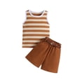 thumbnail image 1 of Conjuntos de verano para niñas hoksml, camiseta sin mangas a rayas, cintura elástica, bolsillos, pantalones cortos con cinturón, conjunto informal de 2 piezas (2-7 años), 1 of 8