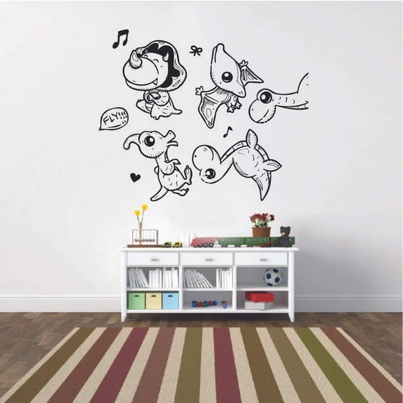 Happy Dance Dinosaur Dino Trex T-Rex Wall Sticker Art Decal for Girls Boys Kids Room Bedroom Nursery Kindergarten Garage House Fun Home Decor Stickers Wall Art Vinyl Decoration Size (10x10 inch)