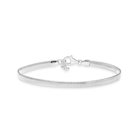 Miabella 925 Sterling Silver Italian Solid 4mm Domed Herringbone Snake Chain Link Bracelet for Women Men, Made in Italy (Length 6.5 Inch)