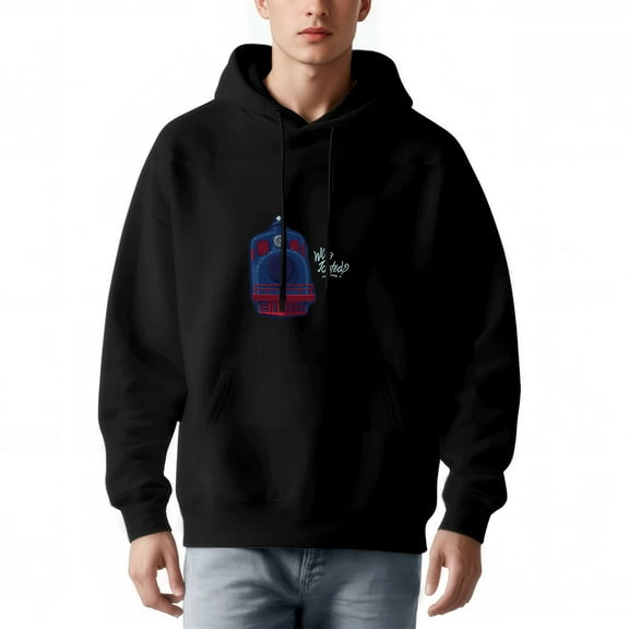 Men's Long Sleeve Hoodie Pullover Sweatshirt with Front Pocket Colorful Train Graphic Design Relaxed Fit ' Milo & Co ' Print