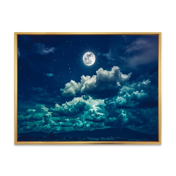 Designart 'Full Moon Night in Cloudy Sky II' Nautical & Coastal Framed Canvas Wall Art Print