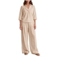 thumbnail image 3 of VBTAPA Two Piece Sets for Women 2026 Travel Outfits 3/4 Sleeve Top Wide Leg Pants Tracksuits Summer Fashion Lounge Set Khaki XXL, 3 of 8
