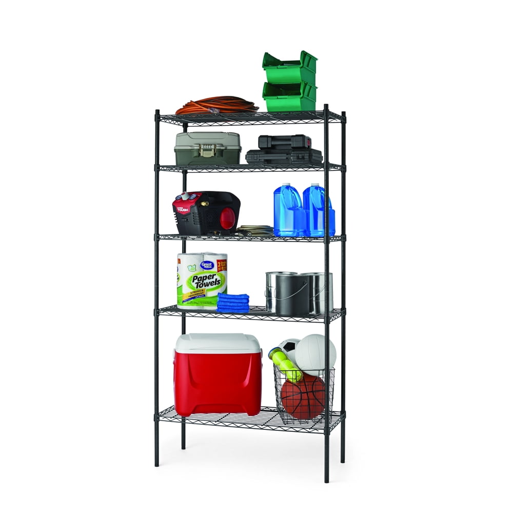 Hyper Tough 5 Tier Wire Shelving Unit, Black,16"Dx36"Wx72"H, Weight