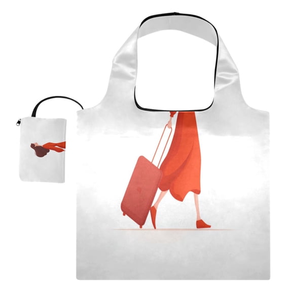 Large Capacity Print Tote Bag,Lightweight Portable Foldable Shopping Bag Woman in A Red Dress