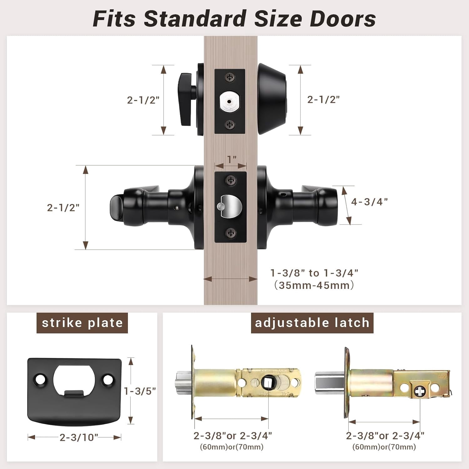 2 Sets of Front Exterior Door Knob Set with Single Cylinder Deadbolts in Matte Blac Finish, All Keyed Same Combo Pack, Wave Style Entry Door Lever Locks with Combinations