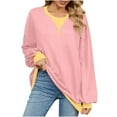 thumbnail image 2 of Women's Fashion No-Cap V-Neck Solid Color Long Sleeve Sweatshirt, 2 of 7