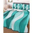 thumbnail image 3 of Quilts Twin Size Bedding Set, Turquoise Stripes Lightweight Quilted Comforter, Vintage Farmhouse Ripple Texture Art Soft Reversible Bedspread Coverlet with Pillow Covers for All Season, 68" x 86", 3 of 7