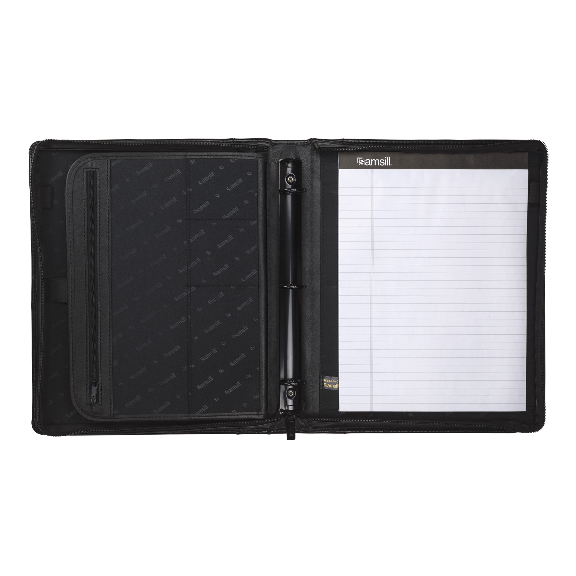 Samsill Regal Leather 1.5" Round Ring Zipper Binder Portfolio, Black