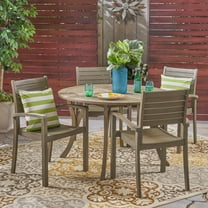 Kace Outdoor 5 Piece Acacia Wood Round Dining Set, Gray