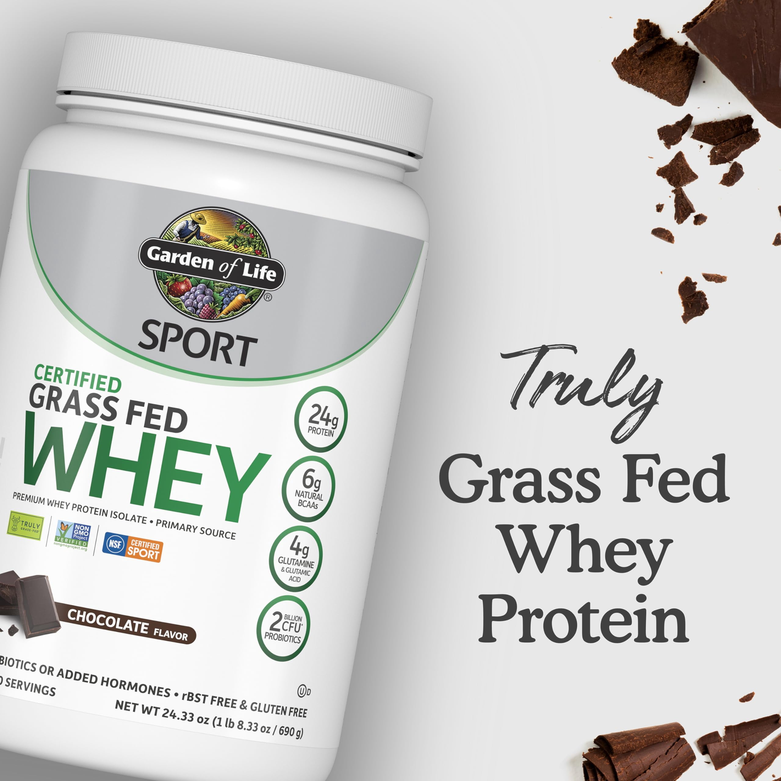 Garden of Life SPORT Certified Grass Fed Whey, Chocolate, 20 Servings