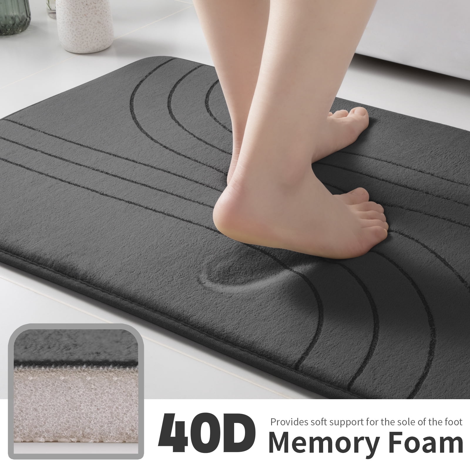 CHAKMEONE Bathroom Rug Sets 3 Piece,Non Slip Bath Mat Set with U-Shaped Toilet Rug,Super Absorbent Memory Foam Bathroom Floor Mats for Shower,Tub,Toilet,Gray