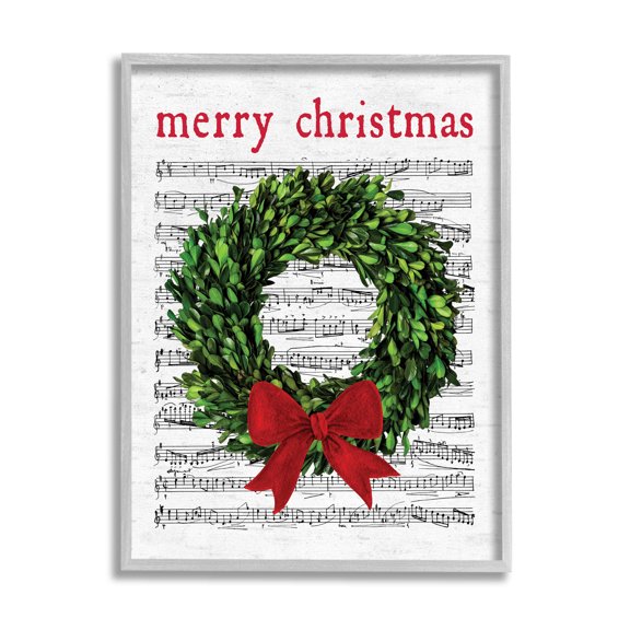 Stupell Industries Merry Christmas Song Wreath Graphic Art Gray Framed Art Print Wall Art, Design by Lettered and Lined