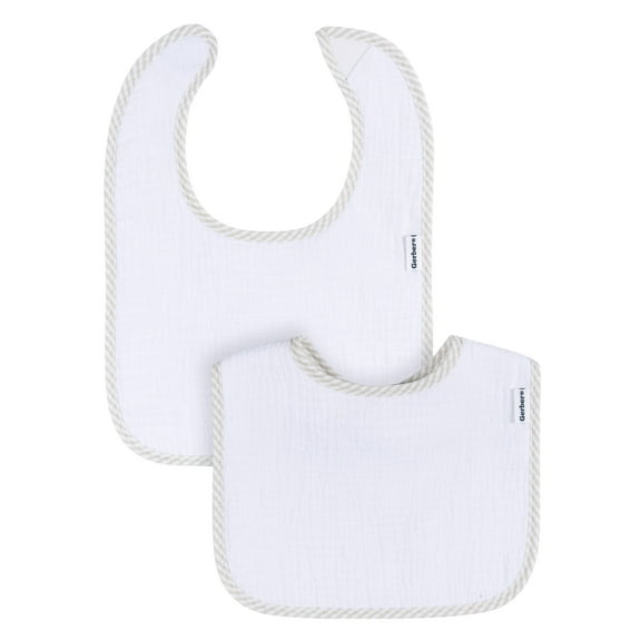 Gerber Baby Boys or Girls White Bibs, 2-Pack, One Size