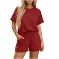 thumbnail image 2 of Dagugfen Womens Athletic Sets Crew Neck Short Sleeve Tees Drawstring Elastic Waist Shorts with Pockets Breathable Outdoor Workout Running Sets, 2 of 6