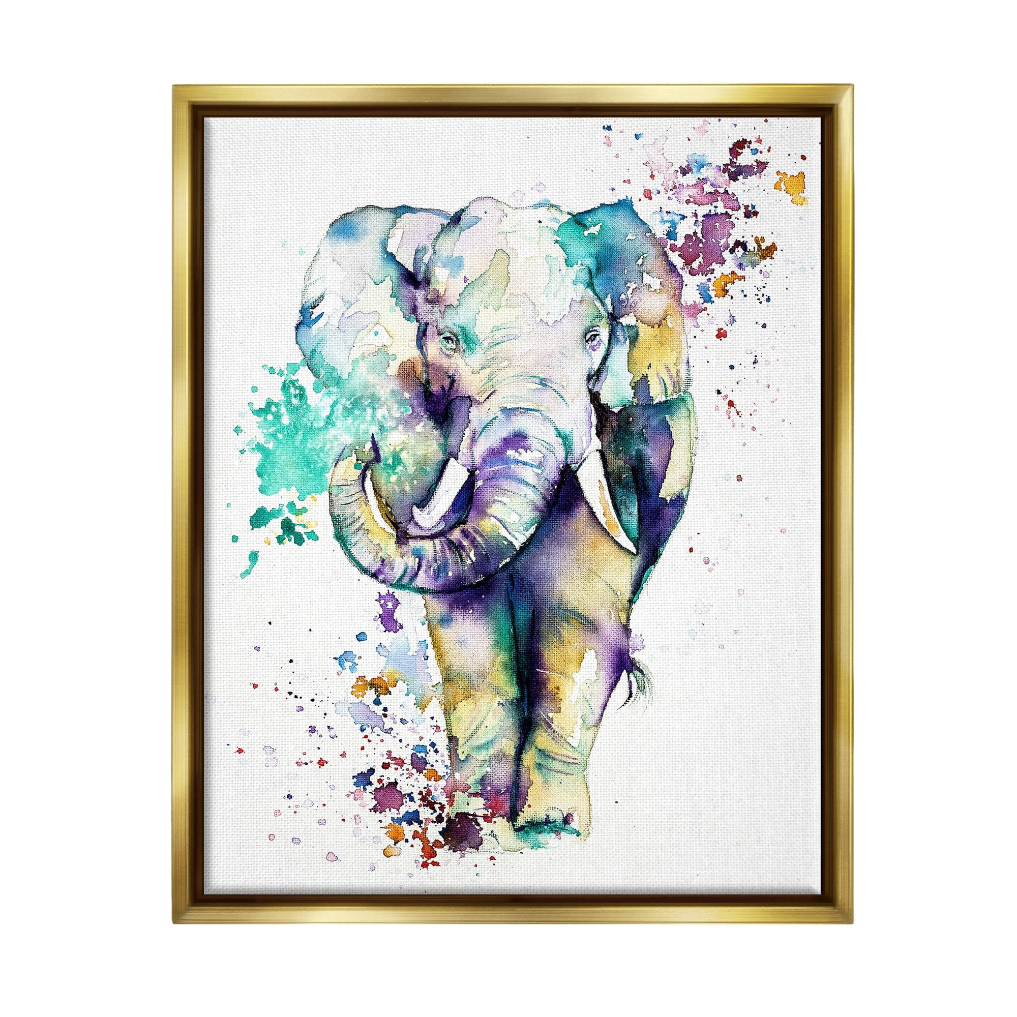 Stupell Industries Street Style Speckled Elephant Paint Splatter Animal Graphic Art Metallic Gold Floating Framed Canvas Print Wall Art, Design by Emma Catherine Debs