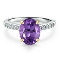 thumbnail image 3 of Gem Stone King 10K Two Tone Gold Purple Amethyst and Lab Grown Diamond Engagement Ring for Women | 1.80 Cttw | Oval 9X7MM | Gemstone February Birthstone | Size 5, 3 of 6