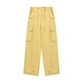thumbnail image 4 of Hiking Pants Women, Audhol Pull Rope High Waist Elastic Waist Wide Leg Work Pants for Women Loose Pants Dance Pants Hiking Cargo Pants Women Yellow M, 4 of 5