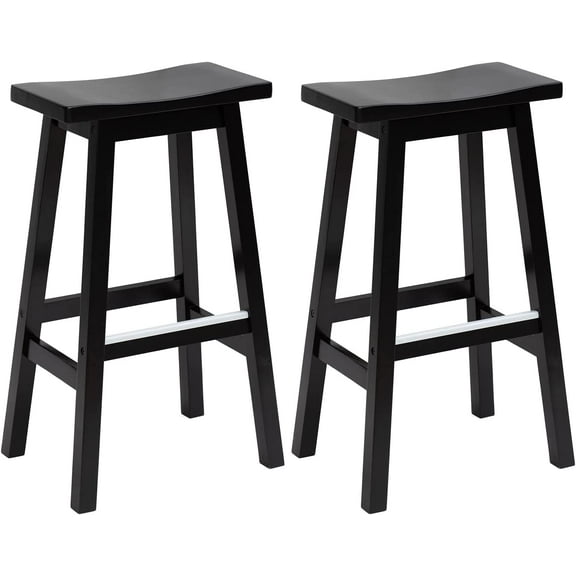 PayLessHere Bar Stools Set of 2 for Kitchen Counter Solid Wooden Saddle Stools 30-Inch Height Home Furniture Barstool, Black