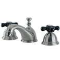 thumbnail image 1 of Kingston Brass Robinet de Lavabo à Large Diffusion avec Poignée Croisée en Porcelaine Noire, Nickel Satiné, 1 of 2