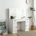 thumbnail image 3 of Resenkos Vanity Desk with 12 Light Bulbs Makeup Mirror, Ample Storage Space with 3 Drawers & 2 Cabinets, White, 3 of 8