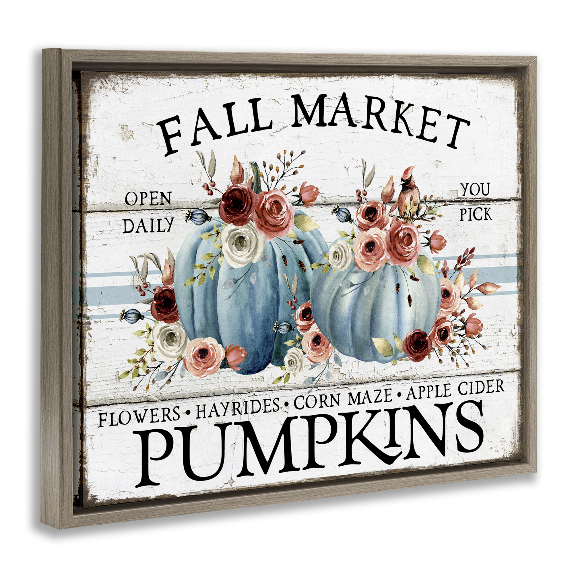 Stupell Industries Fall Market with Roses Holiday Painting Brown Floater Framed Canvas Art Prints Wall Art, 21 x 17