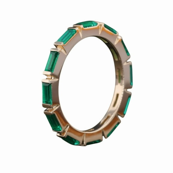 4x2mm Baguette-Cut Lab-Created Emerald Bar Set Full Eternity Wedding Band Ring in 925 Sterling Silver – Bar-Set Design for Timeless Elegance