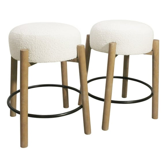 Natalia Counter Stool in Mid-century Modern Ivory Boucle Fabric 2-Piece Set