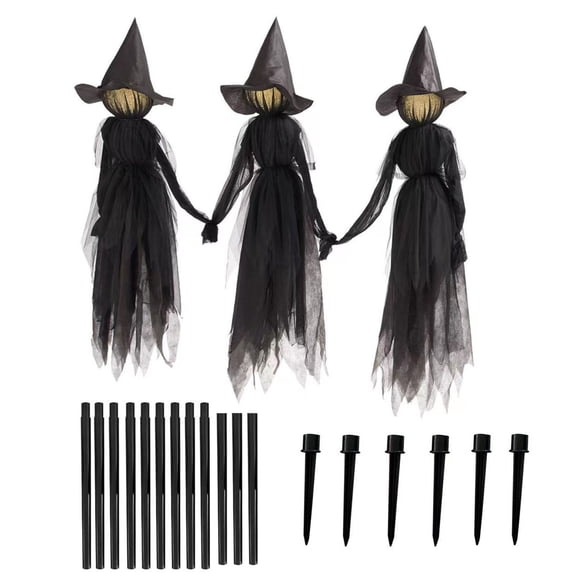 Summercome 3 Pack Halloween Decorations Outdoor - Large Light Up Holding Hands Screaming Witches Sound-Activated Sensor - Life Size Scary Decor for Home Outside Garden Yard Lawn Party Decoraciones