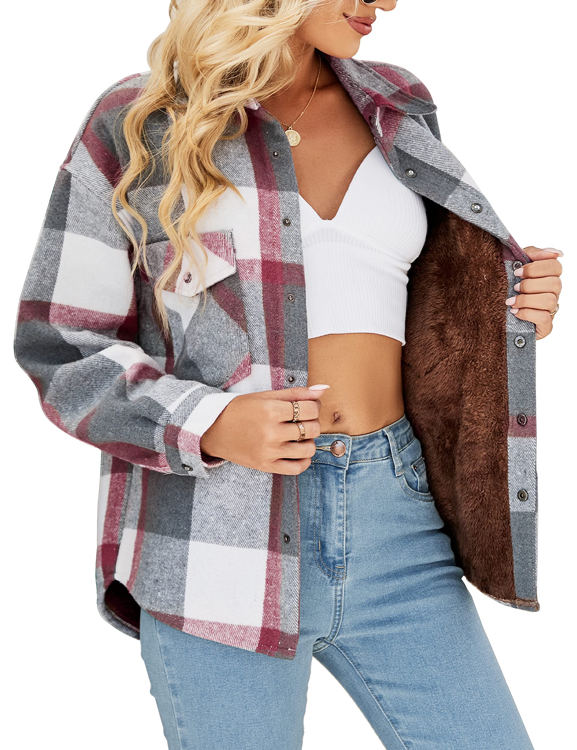 plaid fuzzy jacket womens