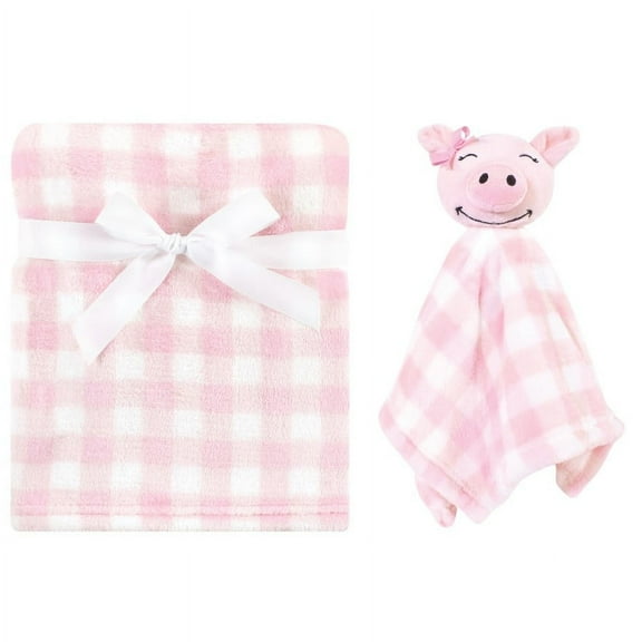 Hudson Baby Infant Girl Plush Blanket with Security Blanket, Pig, One Size