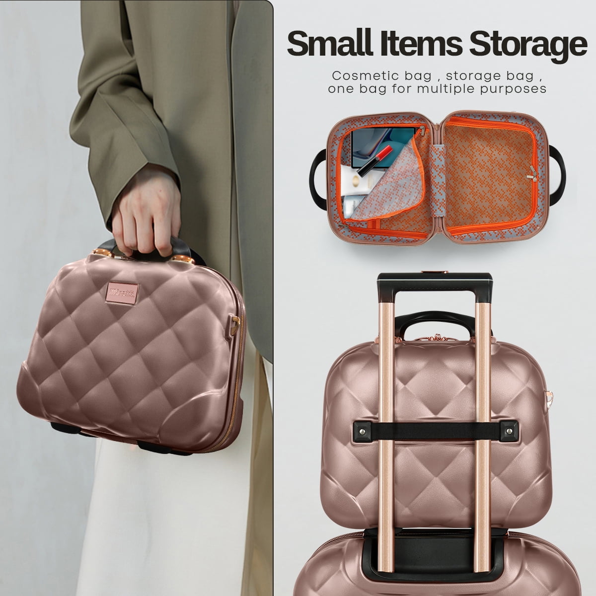 4-Piece Hardside Luggage Set, Lightweight Spinner Suitcases with TSA Lock, Expandable, Rose Gold, 14"/20"/25"/29", WD8810